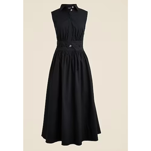 J Crew Sleeveless Waist Shirt Dress 6 6T Tall Black NWT Midi CJ519 J.Crew Ezra - Picture 4 of 5